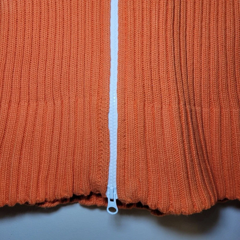 Banana Republic Ribbed Collared Zip Up Woman's Sweater Orange/White Medium‎ - Picture 2 of 9